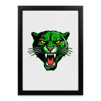 Tête de panthère verte - Affiche encadrée (27 × 37 cm) - noir - Devant