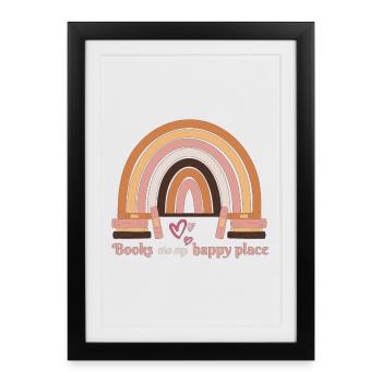 Books Are My Happy Place Bookworm Quote - Framed poster (27 × 37 cm) - black - Front