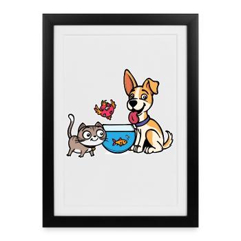 Pets Goldfish Aquarium Dog Cat Pet - Framed poster (27 × 37 cm) - black - Front