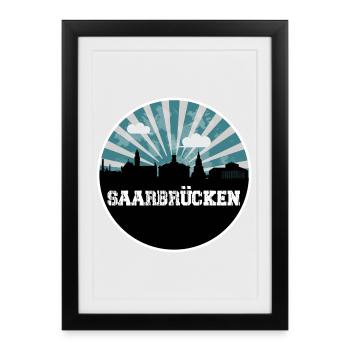 Saarbrücken Blue Hour Skyline - Framed poster (27 × 37 cm) - black - Front
