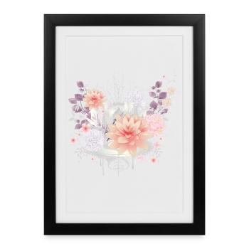 Composition des nénuphars et des fleurs d’hortensias - Affiche encadrée (27 × 37 cm) - noir - Devant