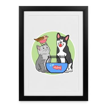 Aquarium, Poisson, Chien, Chat, Animaux de compagnie, Animaux domestiques, Animaux de compagnie, - Affiche encadrée (27 × 37 cm) - noir - Devant