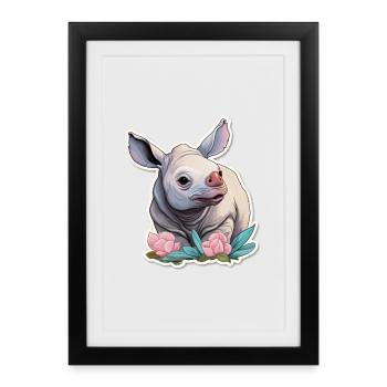 Mega Cute Rhino Cute Kawaii Shirt - Framed poster (27 × 37 cm) - black - Front