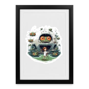 Robot Monster Spaceship Alien Planet Shirt - Framed poster (27 × 37 cm) - black - Front
