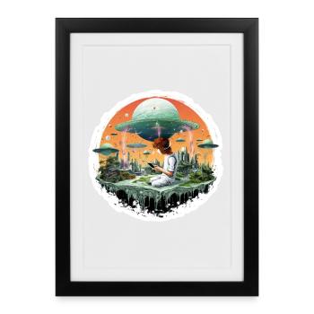 T-shirt de science-fiction méditation sur une planète extraterrestre - Affiche encadrée (27 × 37 cm) - noir - Devant
