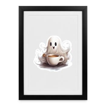Baby Ghost with Big Coffee Halloween Shirt - Framed poster (27 × 37 cm) - black - Front