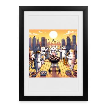 Cat Barbecue - Framed poster (27 × 37 cm) - black - Front