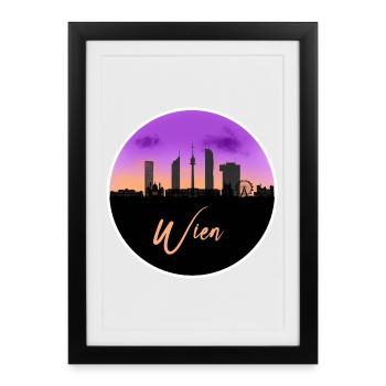 Wien Fineline Skyline - Gerahmtes Poster (27 × 37 cm) - Schwarz - Vorne