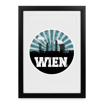 Wien Blue Hour Skyline - Gerahmtes Poster (27 × 37 cm) - Schwarz - Vorne