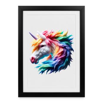 Bunter Einhornkopf - Gerahmtes Poster (27 × 37 cm) - Schwarz - Vorne