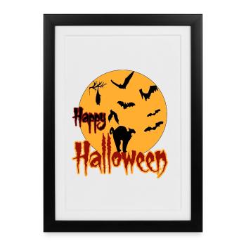 Joyeux chat de lune d’Halloween - Affiche encadrée (27 × 37 cm) - noir - Devant