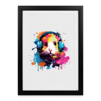 Hamster avec écouteurs Hamster doré Hamster nain - Affiche encadrée (27 × 37 cm) - noir - Devant