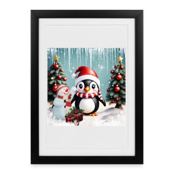 Cute funny penguin - Framed poster (27 × 37 cm) - black - Front