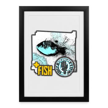 Illustration de poisson aquatique avec badge d’activiste - Affiche encadrée (27 × 37 cm) - noir - Devant