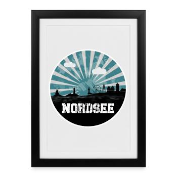 Ligne d’horizon de l’heure bleue de la mer du Nord - Affiche encadrée (27 × 37 cm) - noir - Devant