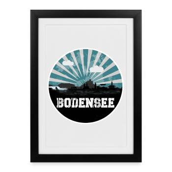 Horizon de l’heure bleue du lac de Constance - Affiche encadrée (27 × 37 cm) - noir - Devant