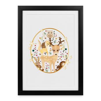 beautiful forest animals celebrate Christmas together - Framed poster (27 × 37 cm) - black - Front