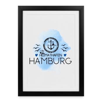 Hamburg Heimathafen- Ankermotiv - Gerahmtes Poster (27 × 37 cm) - Schwarz - Vorne