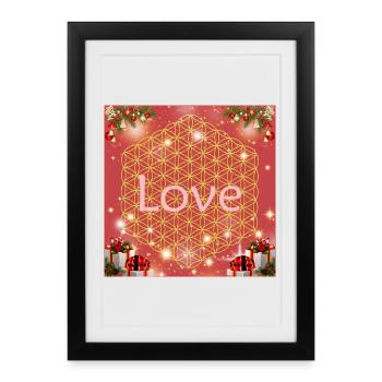 Fleur de vie amour cadeaux de Noël - Affiche encadrée (27 × 37 cm) - noir - Devant