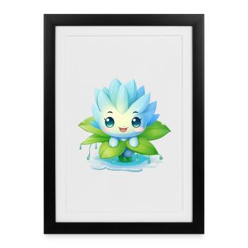 Mâle Kawaii sur nénuphar – Motif bleu - Affiche encadrée (27 × 37 cm) - noir - Devant