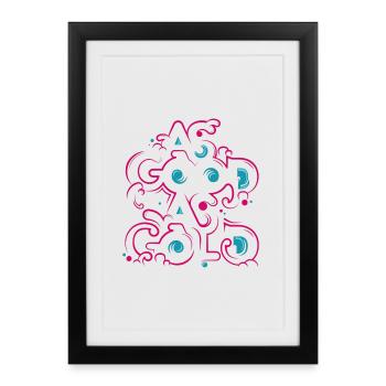 Ornement Neon Floral - Affiche encadrée (27 × 37 cm) - noir - Devant