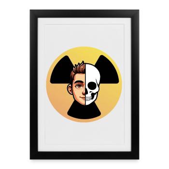 Logo Radioactif Visage Squelette Humour Radiologie - Affiche encadrée (27 × 37 cm) - noir - Devant