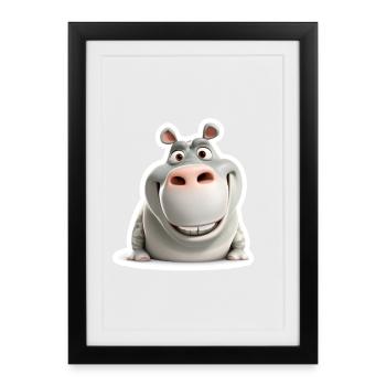 Chemise drôle d’hippopotame drôle d’animal souriant - Affiche encadrée (27 × 37 cm) - noir - Devant