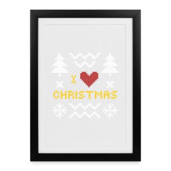 Christmas Heart Knit Pattern Design - Framed poster (27 × 37 cm) - black - Front