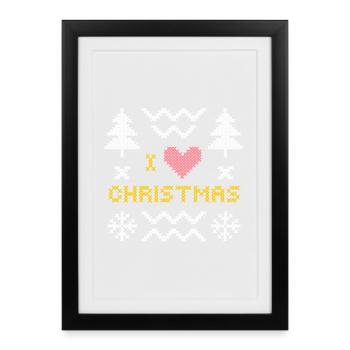 Festive Knit Heart with Christmas Trees - Framed poster (27 × 37 cm) - black - Front