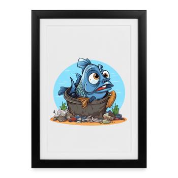Desperate Fish Pollution Shirt - Framed poster (27 × 37 cm) - black - Front