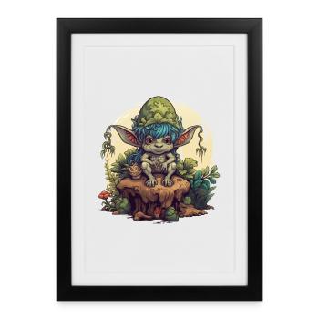 Mushroom Leprechaun Tree Trunk Forest Fantasy Shirt - Framed poster (27 × 37 cm) - black - Front