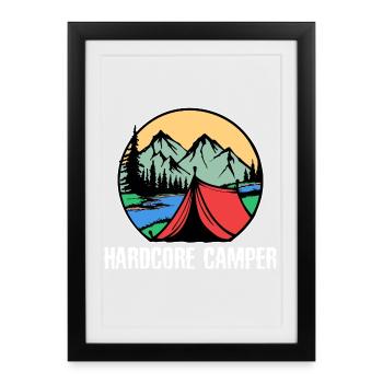 Berge Camper Zelten Camping Statement Natur Urlaub - Gerahmtes Poster (27 × 37 cm) - Schwarz - Vorne