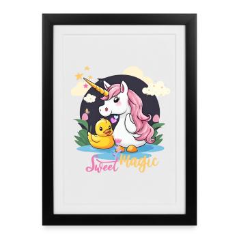 Scène fantaisiste de licorne et de canard - Affiche encadrée (27 × 37 cm) - noir - Devant