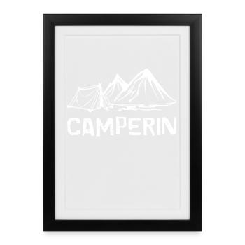 Camping Berge Zelten Wanderer Ferien Natur Relaxen - Gerahmtes Poster (27 × 37 cm) - Schwarz - Vorne