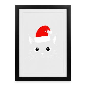 Katze Weihnachten - Gerahmtes Poster (27 × 37 cm) - Schwarz - Vorne