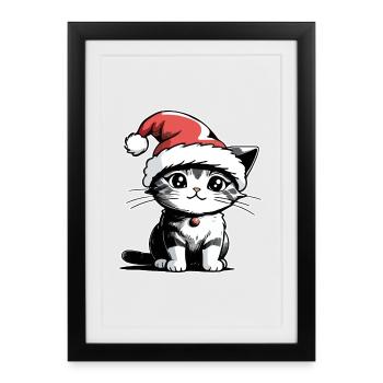 Katze Weihnachten - Gerahmtes Poster (27 × 37 cm) - Schwarz - Vorne