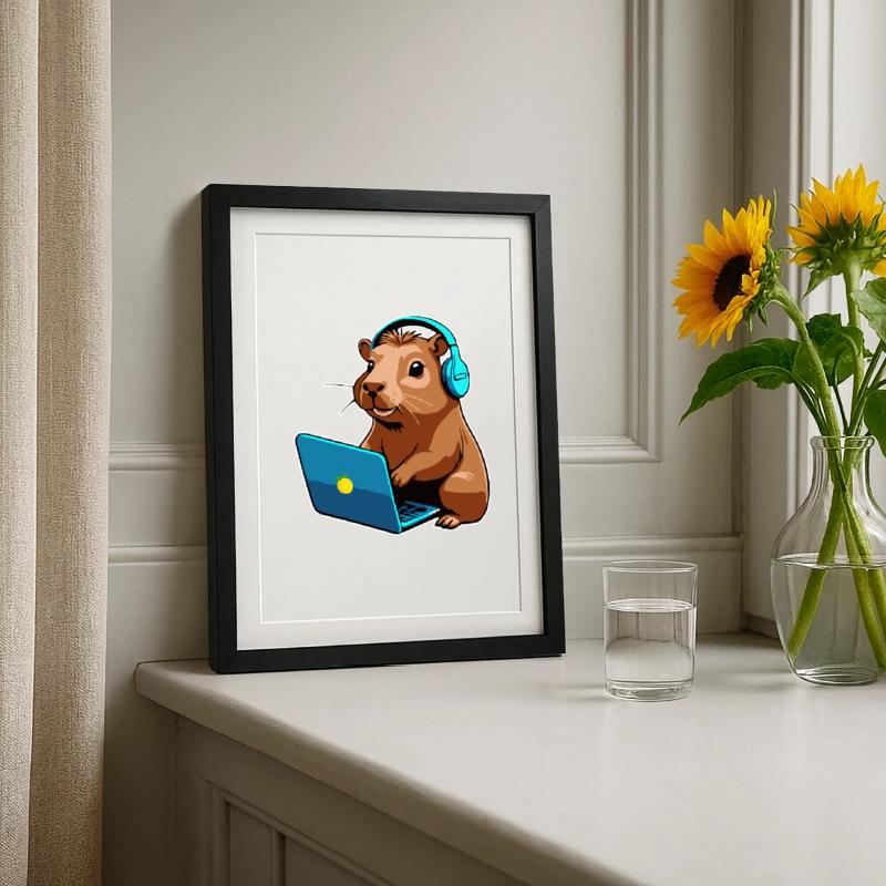 Capybara Programmeur Codeur Ordinateur Affiche encadrée (27 × 37 cm)