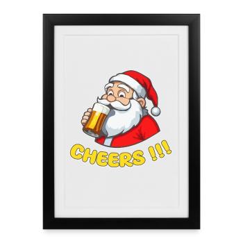 Weihnachtsmann mit Bier Cheers!!! - Gerahmtes Poster (27 × 37 cm) - Schwarz - Vorne