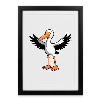 Cigogne oiseau - Affiche encadrée (27 × 37 cm) - noir - Devant