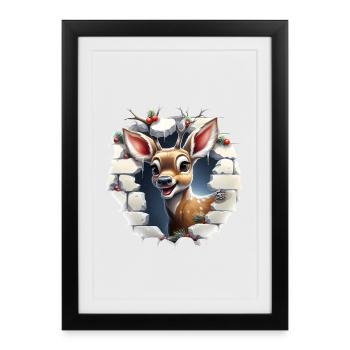 Cute deer in the hole in the wall - Framed poster (27 × 37 cm) - black - Front