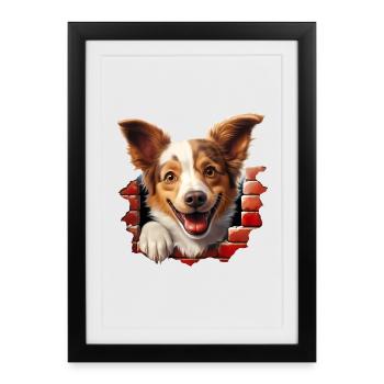 Chien jetant un coup d’œil hors du mur - Affiche encadrée (27 × 37 cm) - noir - Devant