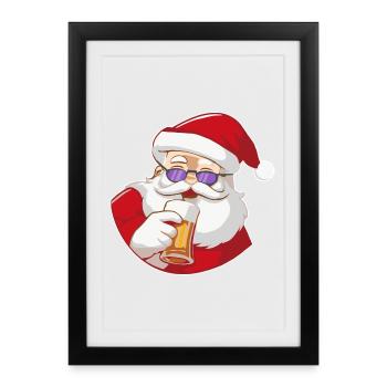 Weihnachtsmann mit Bier und Sonnenbrille - Gerahmtes Poster (27 × 37 cm) - Schwarz - Vorne