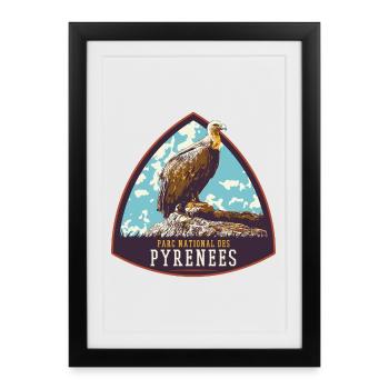 Écusson Vautour, Parc Pyrénées : Nature Protégée - Affiche encadrée (27 × 37 cm) - noir - Devant