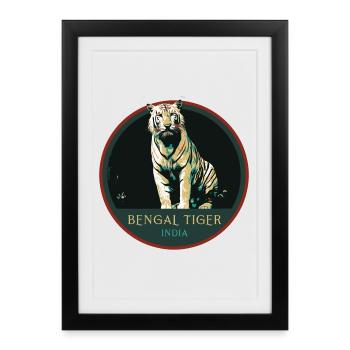 Écusson Portrait Tigre Bengale : Faune Indienne - Affiche encadrée (27 × 37 cm) - noir - Devant