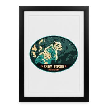 Écusson illustration Léopard des Neiges - Affiche encadrée (27 × 37 cm) - noir - Devant