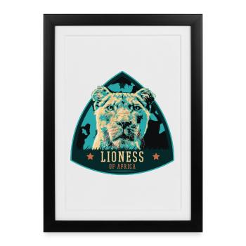 Portrait de lionne – Illustration puissante - Affiche encadrée (27 × 37 cm) - noir - Devant