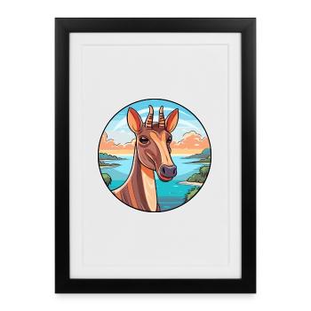 Okapi Aquarelle Cartoon Kawaii Clipart Animal - Affiche encadrée (27 × 37 cm) - noir - Devant