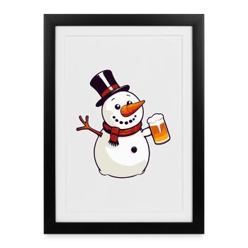 Snowman with beer - Framed poster (27 × 37 cm) - black - Front