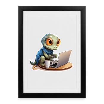 Chemise drôle de gecko gecko sur Internet Coffee Nerd - Affiche encadrée (27 × 37 cm) - noir - Devant