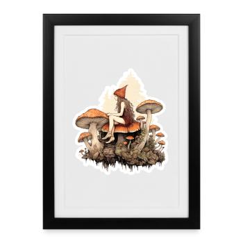 Mignonne chemise fantastique Champignons Fée de la Forêt - Affiche encadrée (27 × 37 cm) - noir - Devant